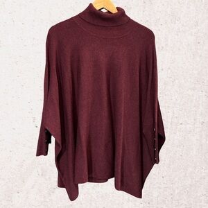 Red Oversized Poncho Sweater with Batwing Sleeves